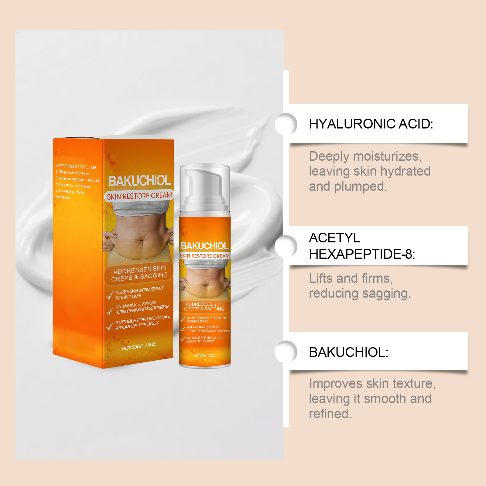 Skin Elastic Care Cream Moisturizing Transparent Sodium Hyaluronate Brightening Neck Body Skin Tender
