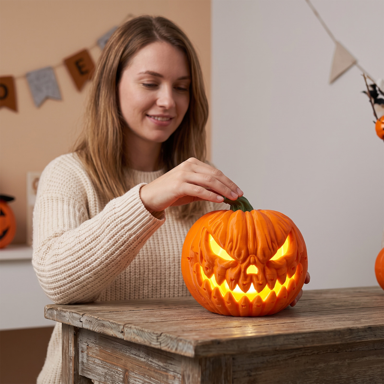Glowing Pumpkin Lamp Interesting Simulation Appearance Halloween Festival Party Multi Scene Applicable Layout Decoration Prop