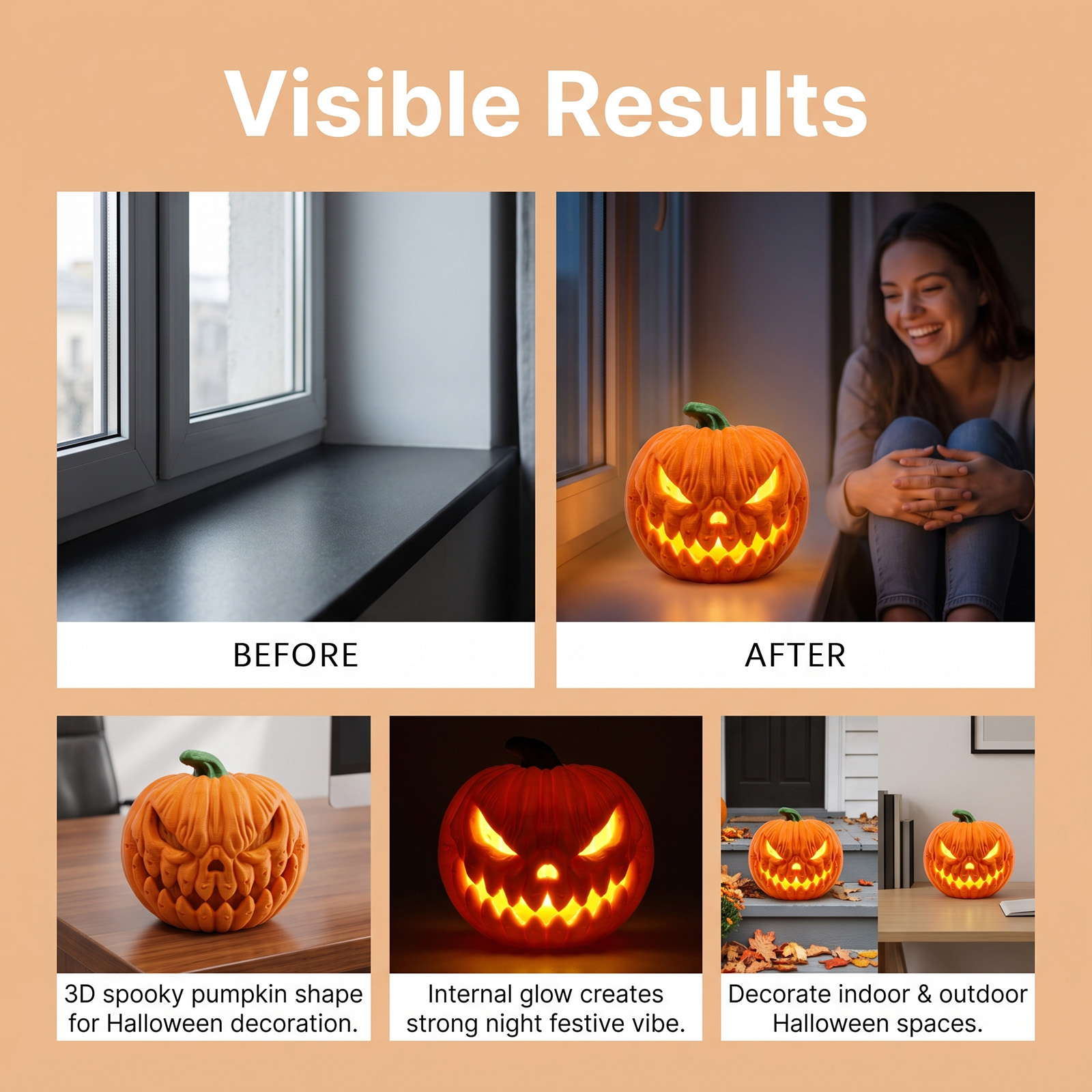 Glowing Pumpkin Lamp Interesting Simulation Appearance Halloween Festival Party Multi Scene Applicable Layout Decoration Prop