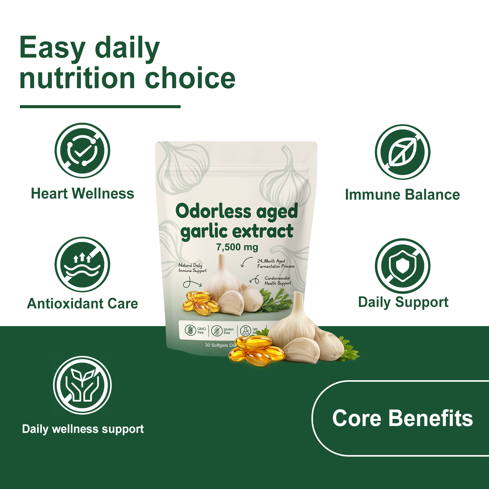 Garlic Vitality Support Capsules Daily Nutritional Dietary Supplement Mild Formula Body Convenient Care Capsule