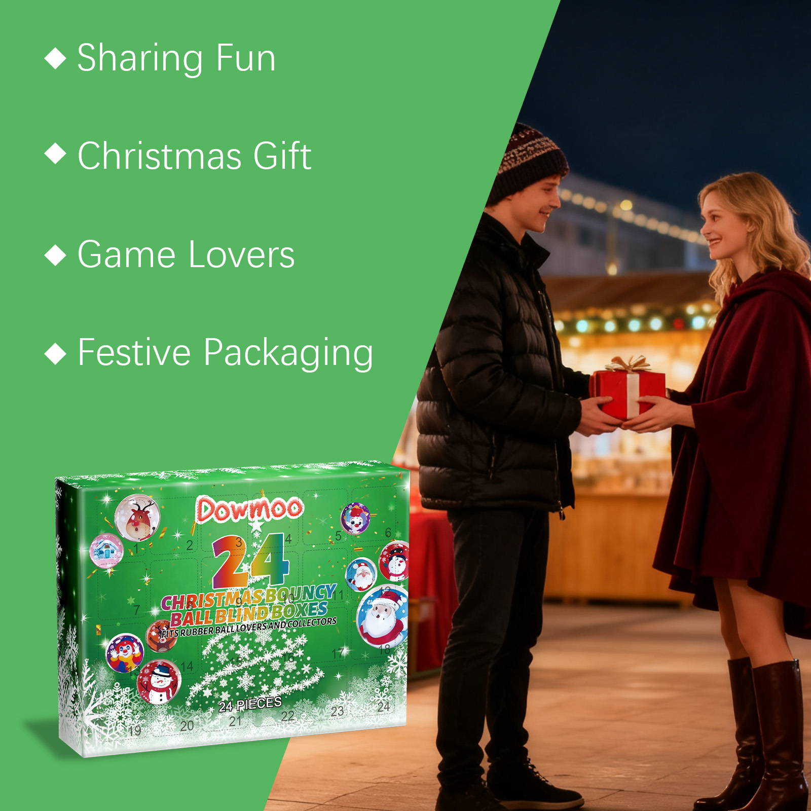 Dowmoo 24 Grid Christmas Bouncy Ball Blind Box Holiday Gift For Gamers Adults And Kids Blind Box