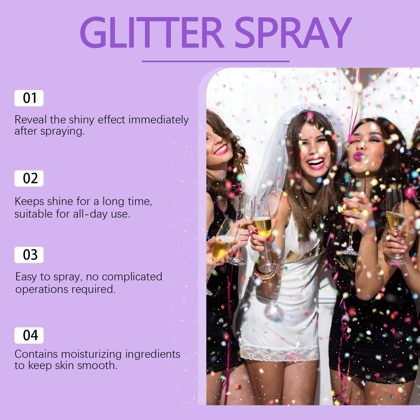 Shimmer Body Glitter Spray Mica Vitamin E For Party Festival Nightclub Hair Face And Clothes