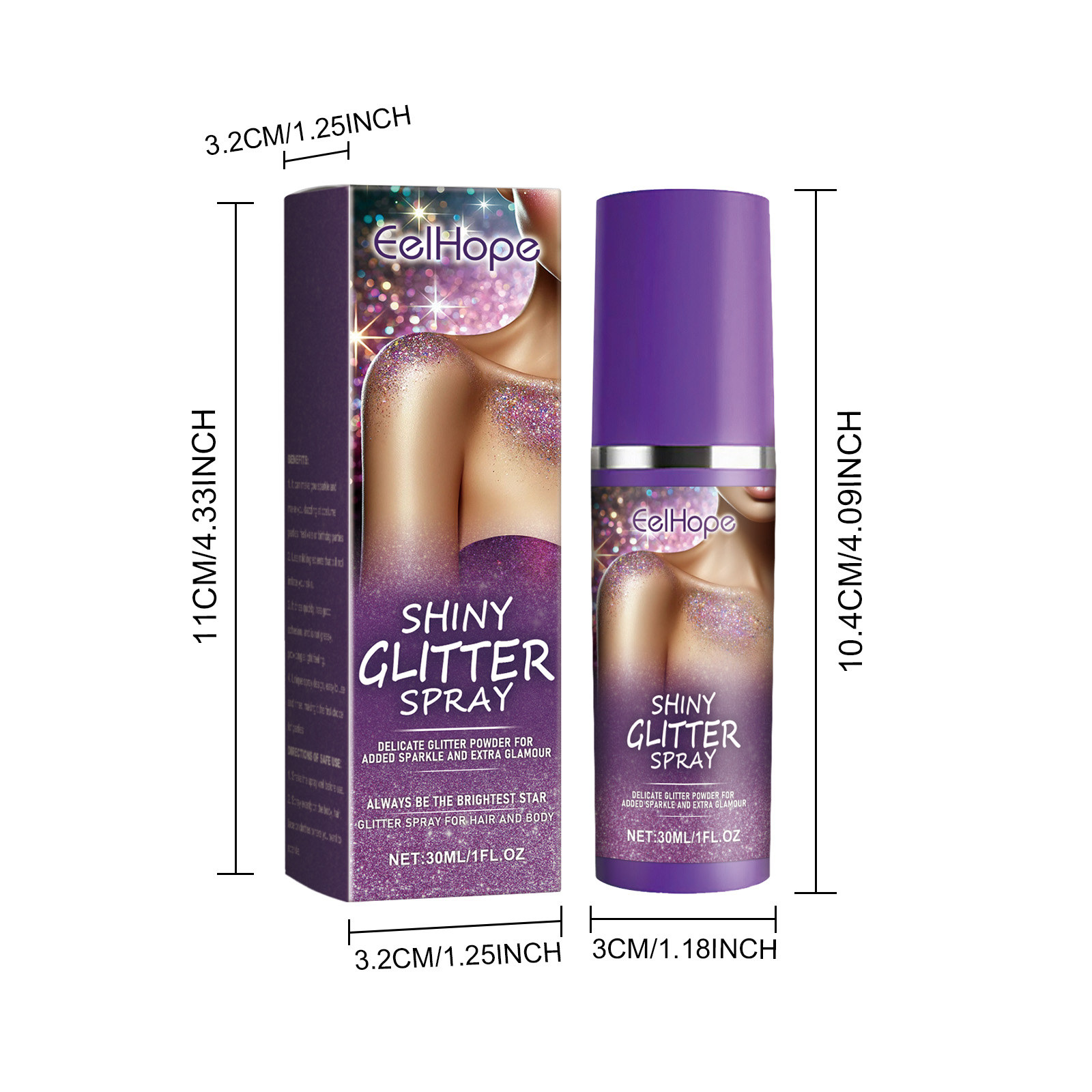 Shimmer Body Glitter Spray Mica Vitamin E For Party Festival Nightclub Hair Face And Clothes