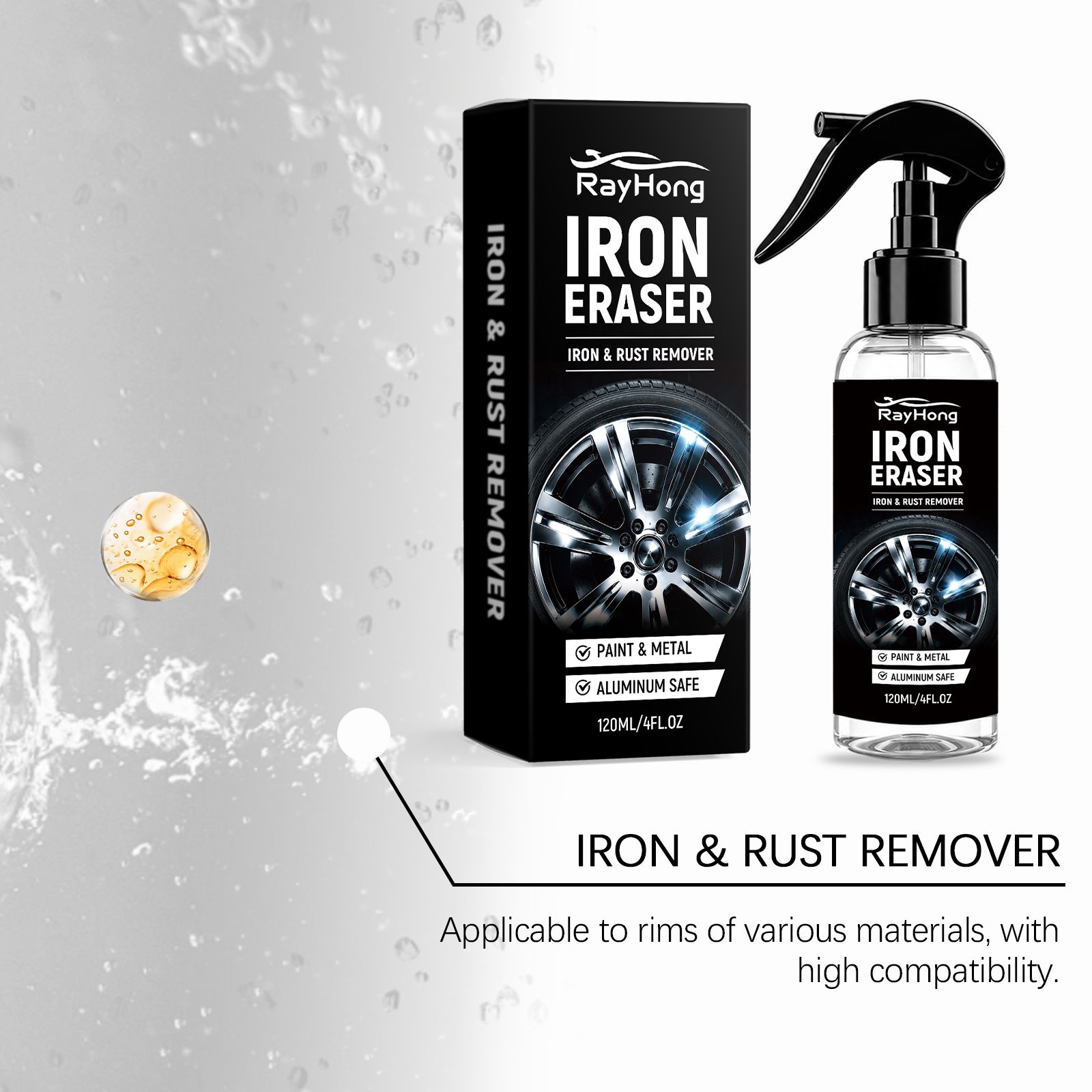 Car Rust Cleaner Spray For Metal Surface Rust Removal And Wheel Care