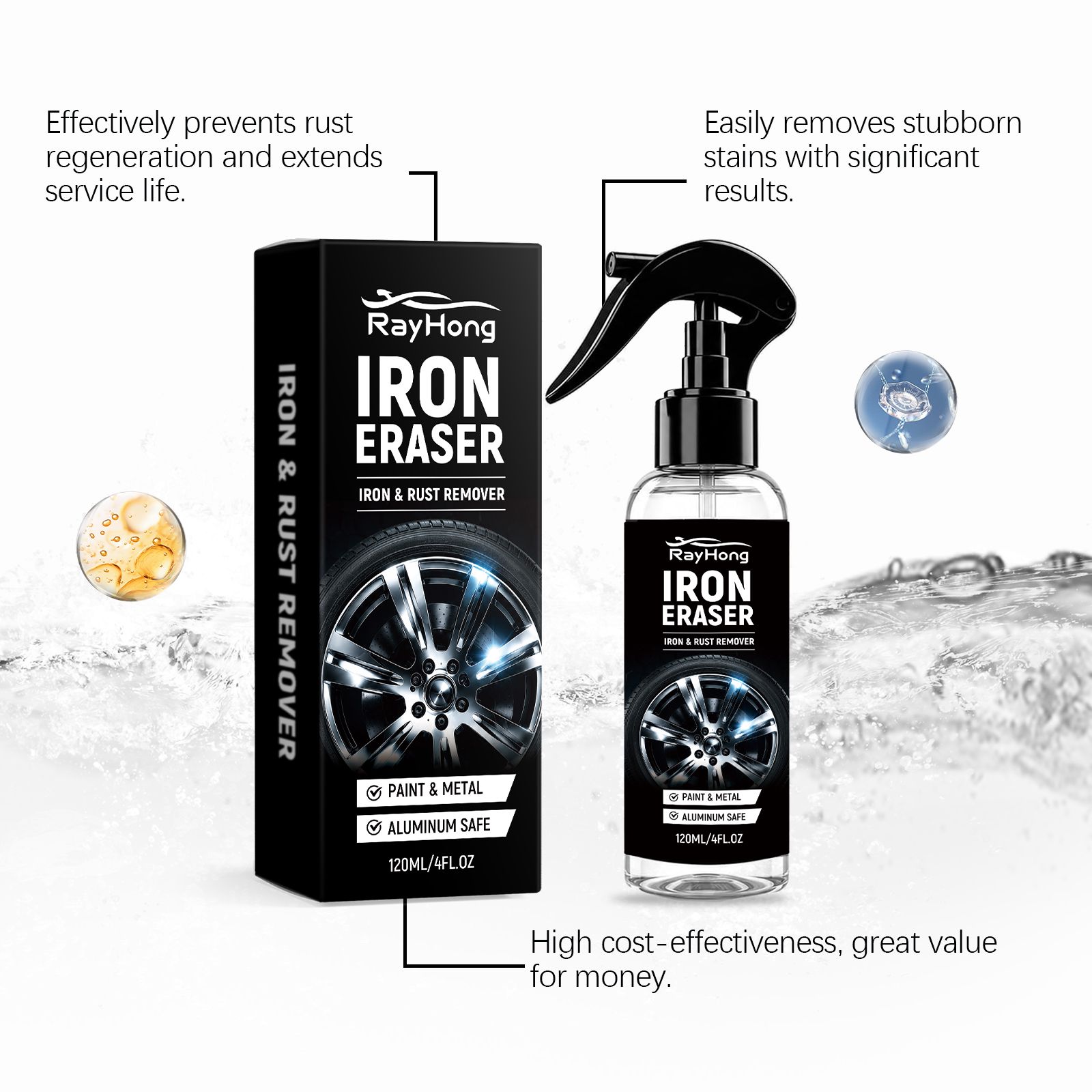 Car Rust Cleaner Spray For Metal Surface Rust Removal And Wheel Care