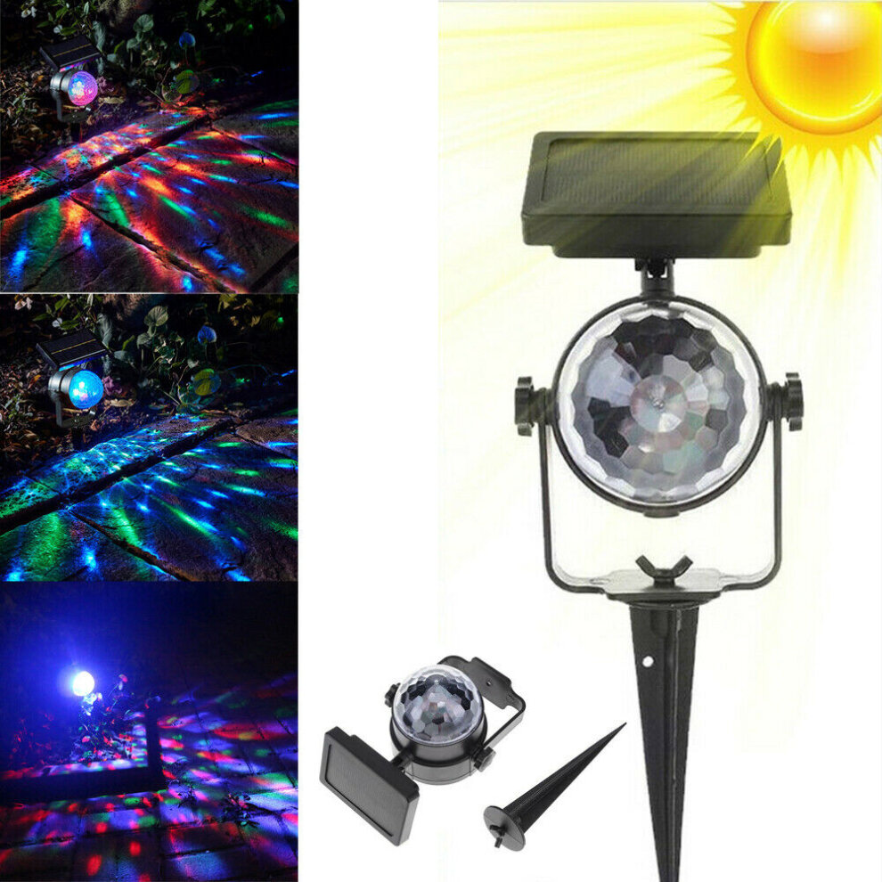 Solar LED Moving Colour Changing Rotating RGB Spotlight Garden Party Stage Light