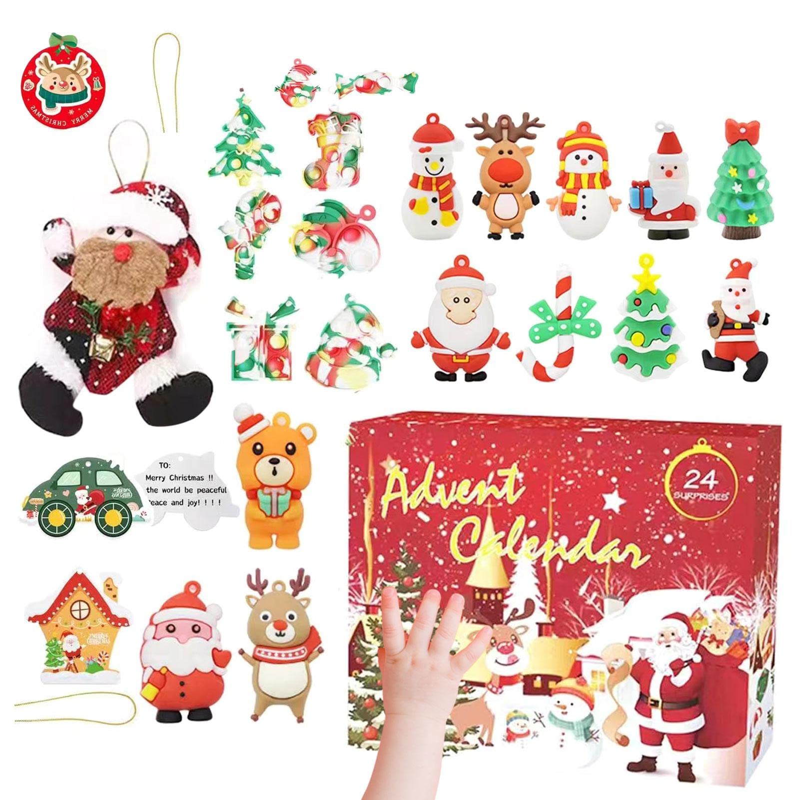 Christmas Advent Calendar 2022 Xmas 24 Days Countdown Calendar DIY 24pcs Hanging Ornaments for Christmas Tree Decoration Home Party Decor Accessories Blind Box Kids Teens Xmas Surprise Gifts