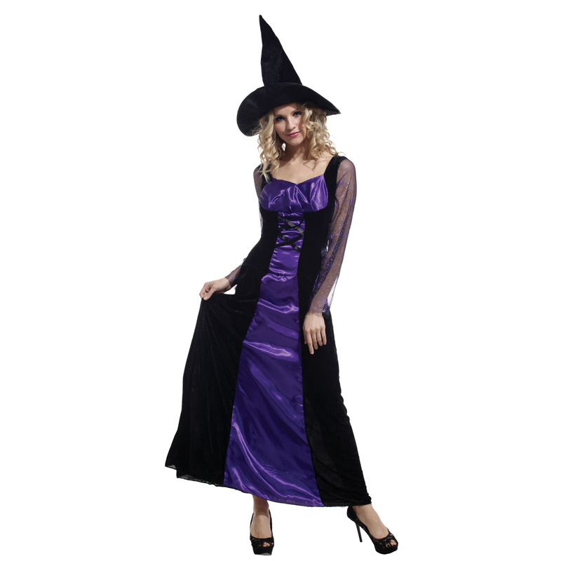 (155~165cm) Adult Ladies Classic Purple Witch Fancy Dress Halloween Costume & Hat Book Week Outfit