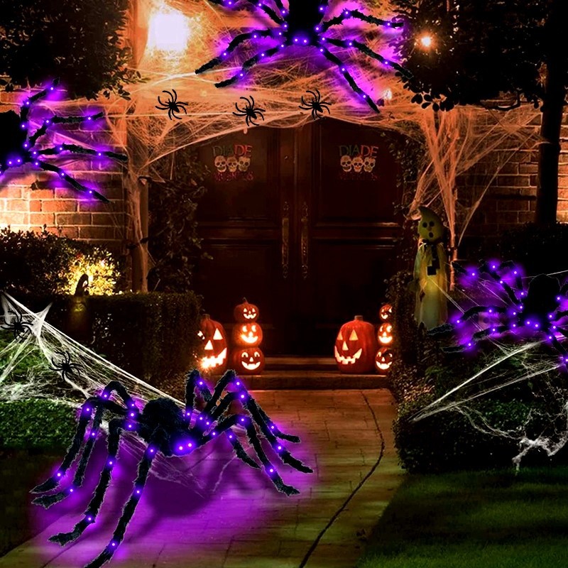 Halloween Spider Web Decorations Giant Halloween Large Hairy Spider Props Set for Outdoor Indoor Porch Party Decor
