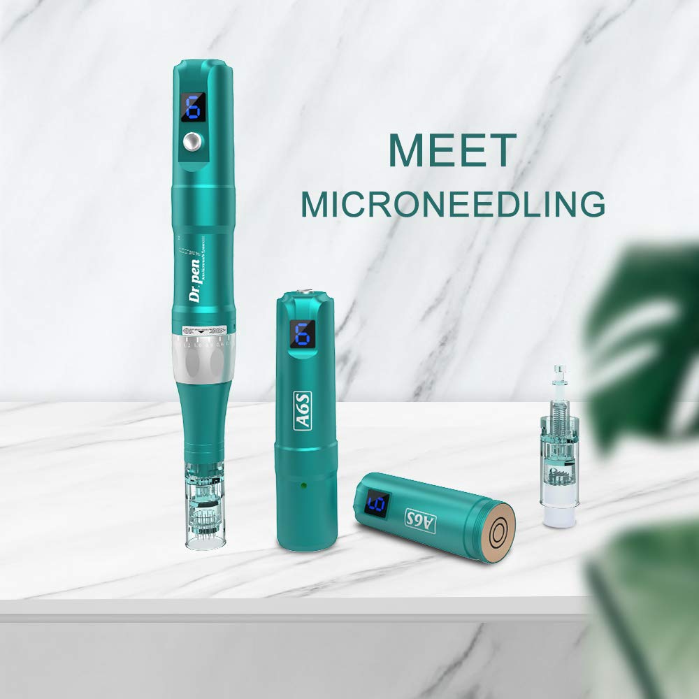 Dr.pen A6S Wireless Electric Micro Needle Treatment Tool Kit for Skincare Wrinkle Removing Serum in 6 Speeds with Ten 16-Pin Cartridges