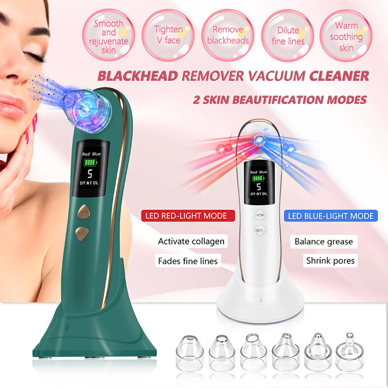 (White) Electric Blackhead Remover Vacuum Acne Cleaning Tools Face Pore Cleaner Extractor Facial Skin Care 6 Suction Heads