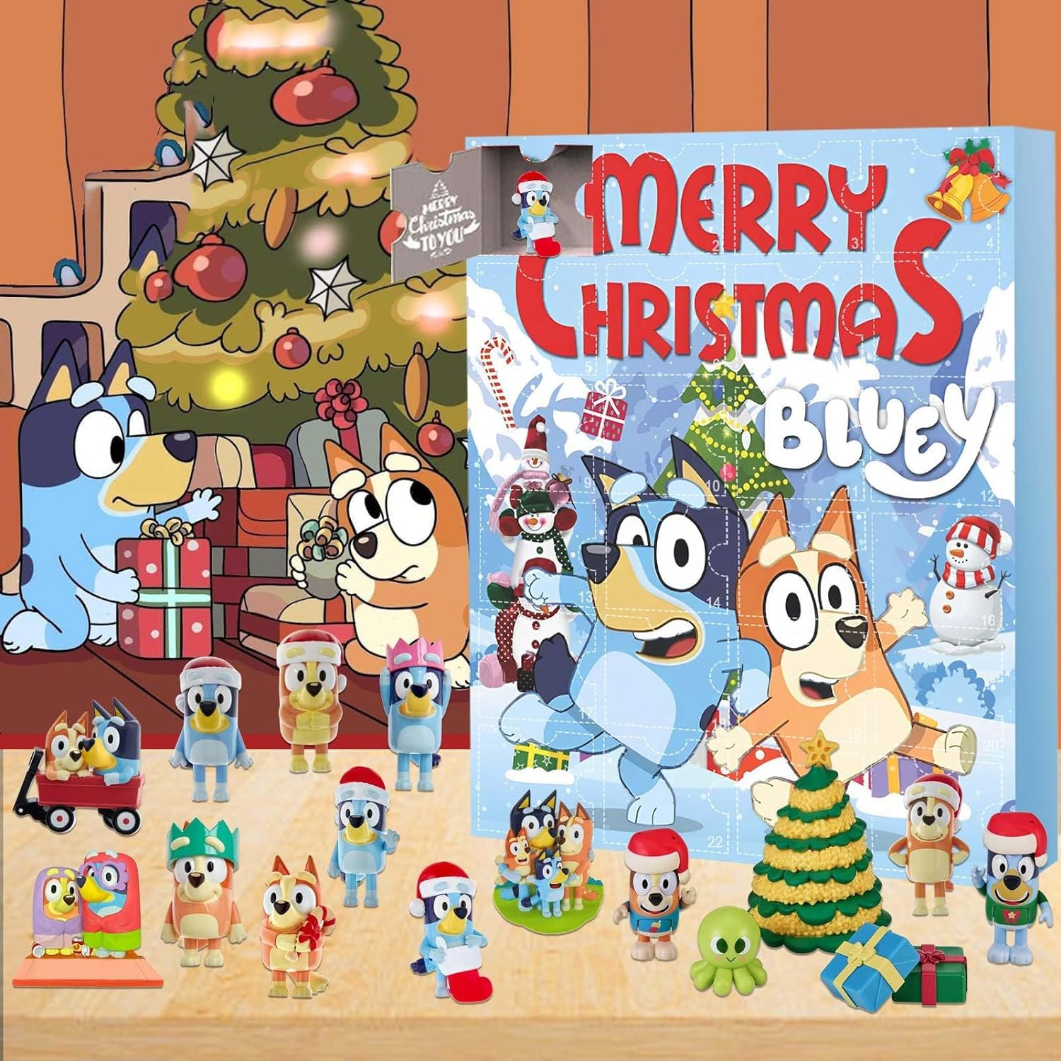 Christmas Advent Calendar Christmas 24 Days Countdown Calendar for Kids Adult 24pcs Bluey Figures Doll Home Ornaments Xmas Surprise Gift