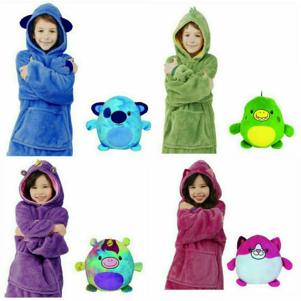 (Blue) Kids Blanket Hoodie Fleece Hooded Sweatshirt Oversized Pets Plush Soft Warm Coat