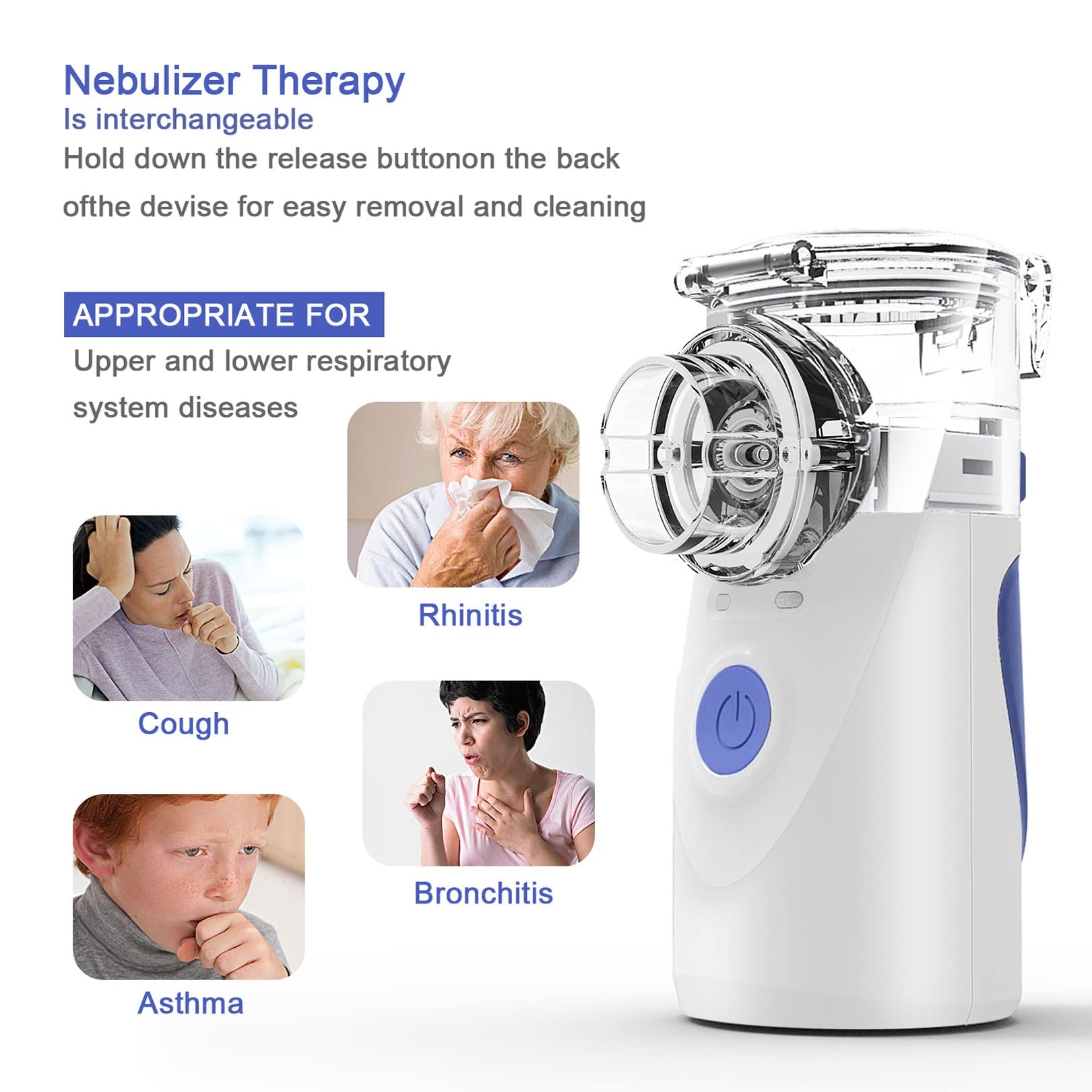 (Blue) Portable Nebulizer Inhaler Machine Handheld Ultrasonic Respirator for Child Adult Home and Travel Use