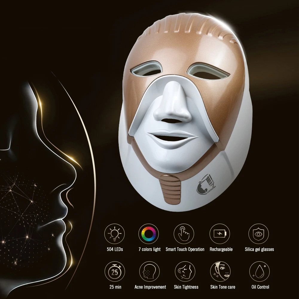 Led Mask 7 Color Facial Cleopatra LED Mask 630nm Red light Smart Touch Face Neck Care Machine