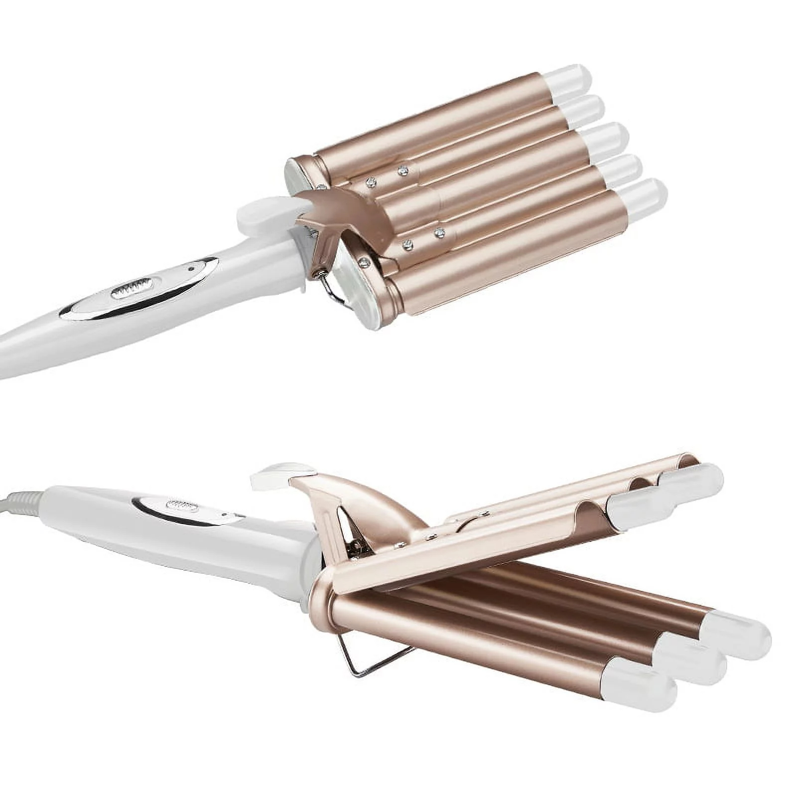 Hair Curlers 5 in 1 Curling Wand Set with Barrel Hair Crimper for Women Beach Waver Curling Iron Wand Fast Heating Hair Wand in All Hair Type Gold 22mm