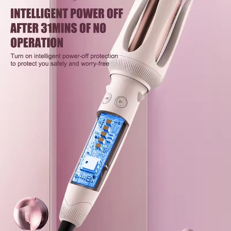 (Pink) Hair Curler Rotating Curling Tongs Curling Iron Auto Curler Ceramic Professional Hair Curler Electric Curling Iron 6 Levels of Temperature Adjustment