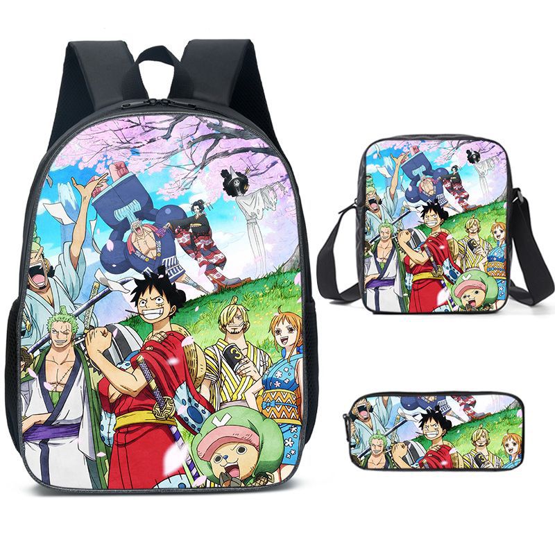 One Piece Luffy School Bag Kids Backpack  Boys Girls Bookbag 3PCS