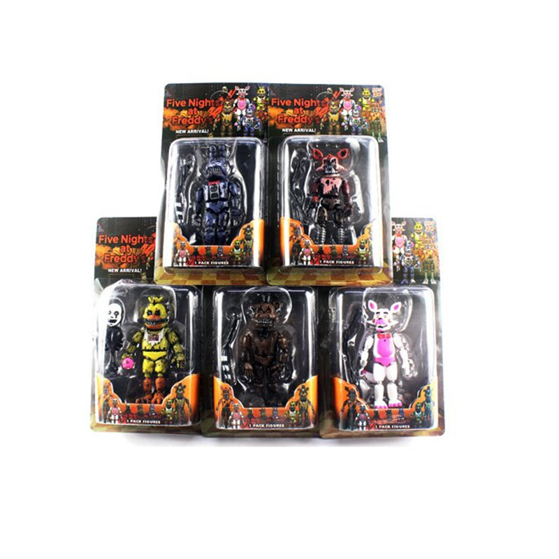 5PCS FNAF Five Nights At Freddys Action Figures Withered Boxed Gifts Chica Bonnie