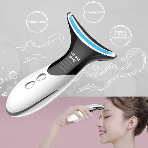 EMS Micro Current Color Light Temperature Sensing Neck Guide Neck Guard High Frequency Vibration Ion Facial Beauty Instrument