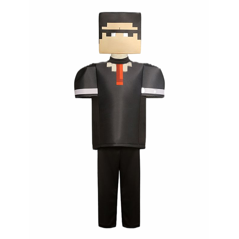 (S 105~115cm) My World Minecraft  Black Suit Cosplay Character Suit Kids Halloween Carnival Party Costume