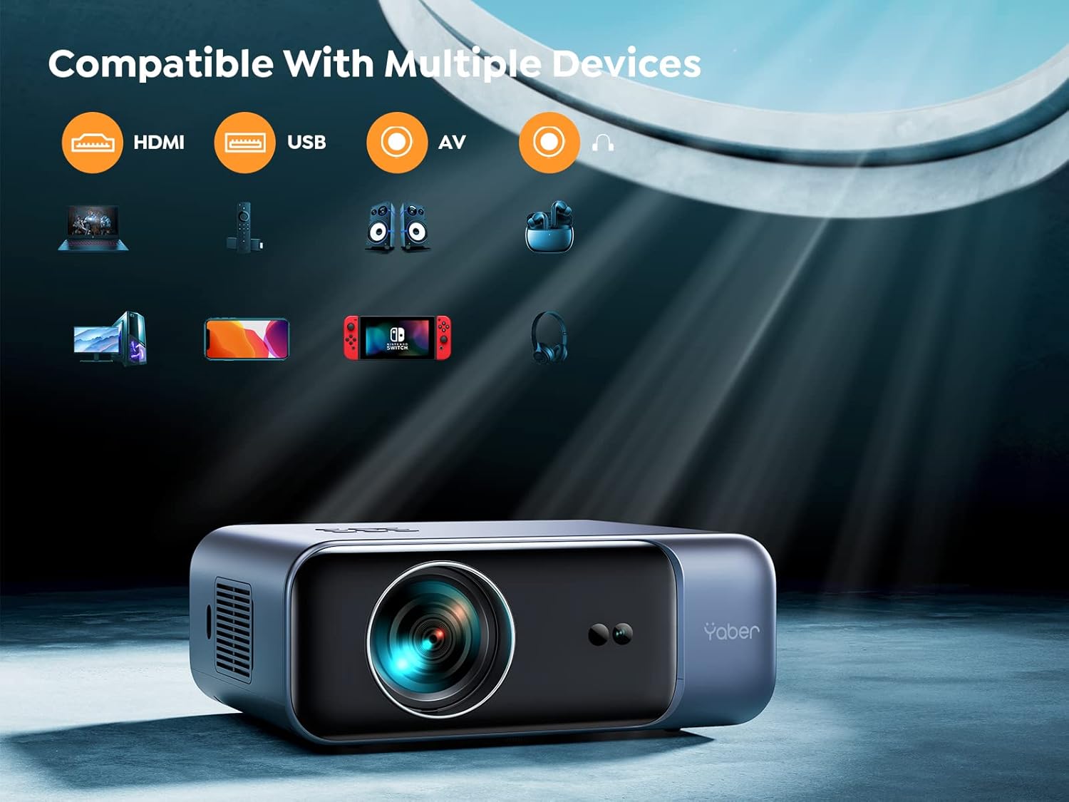 Auto Focus Keystone Projector 26000 Lumens FHD 1080P Portable Projector WiFi Bluetooth Projector Zoom Function Smart Projector Home Cinema Projector for Smartphone TV Stick PPT