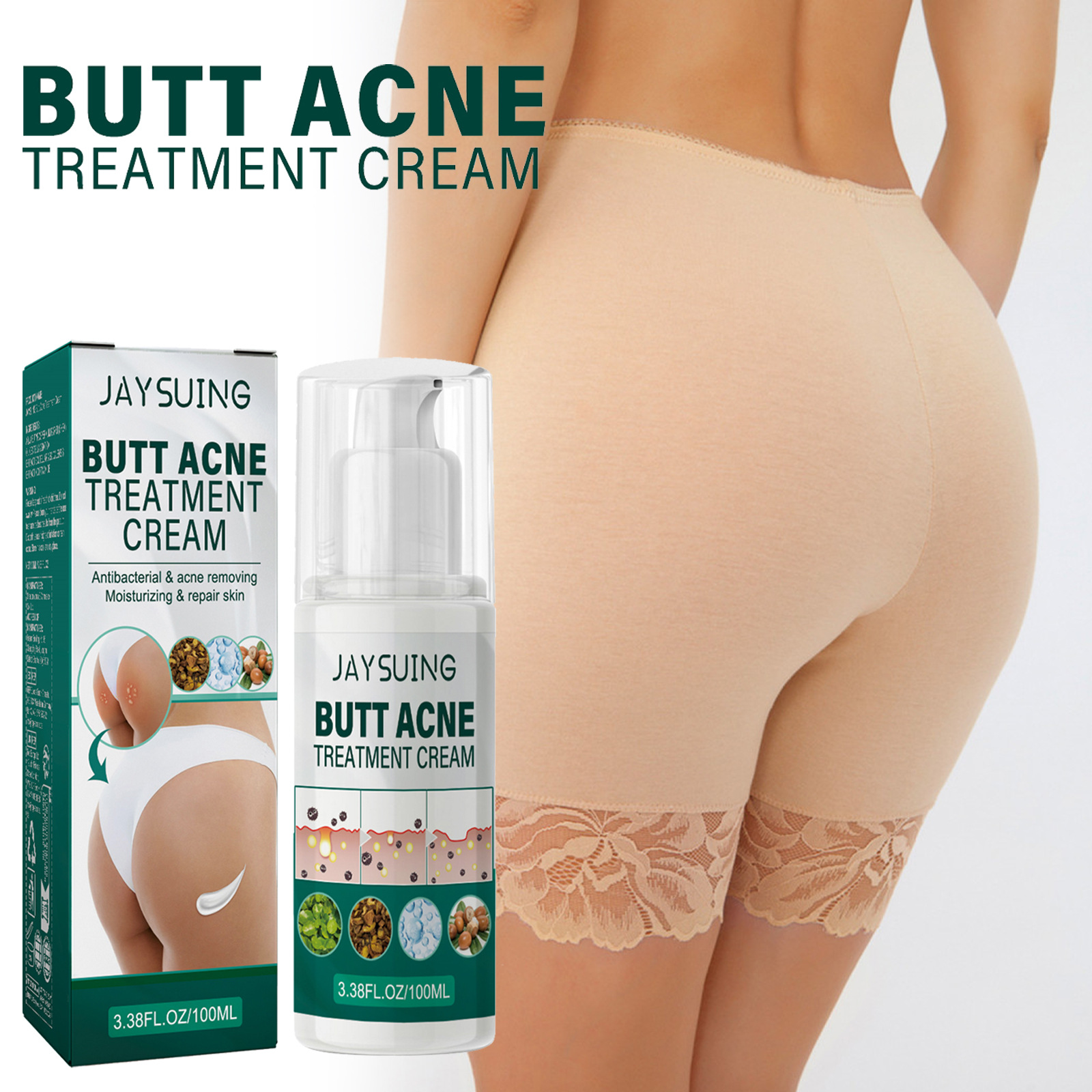 Jaysuing Butt Acne Treatment Cream Clearing Buttock Thigh Acne Bumps Dark Spots Moisturizing Smoothing Hydrating Body Care