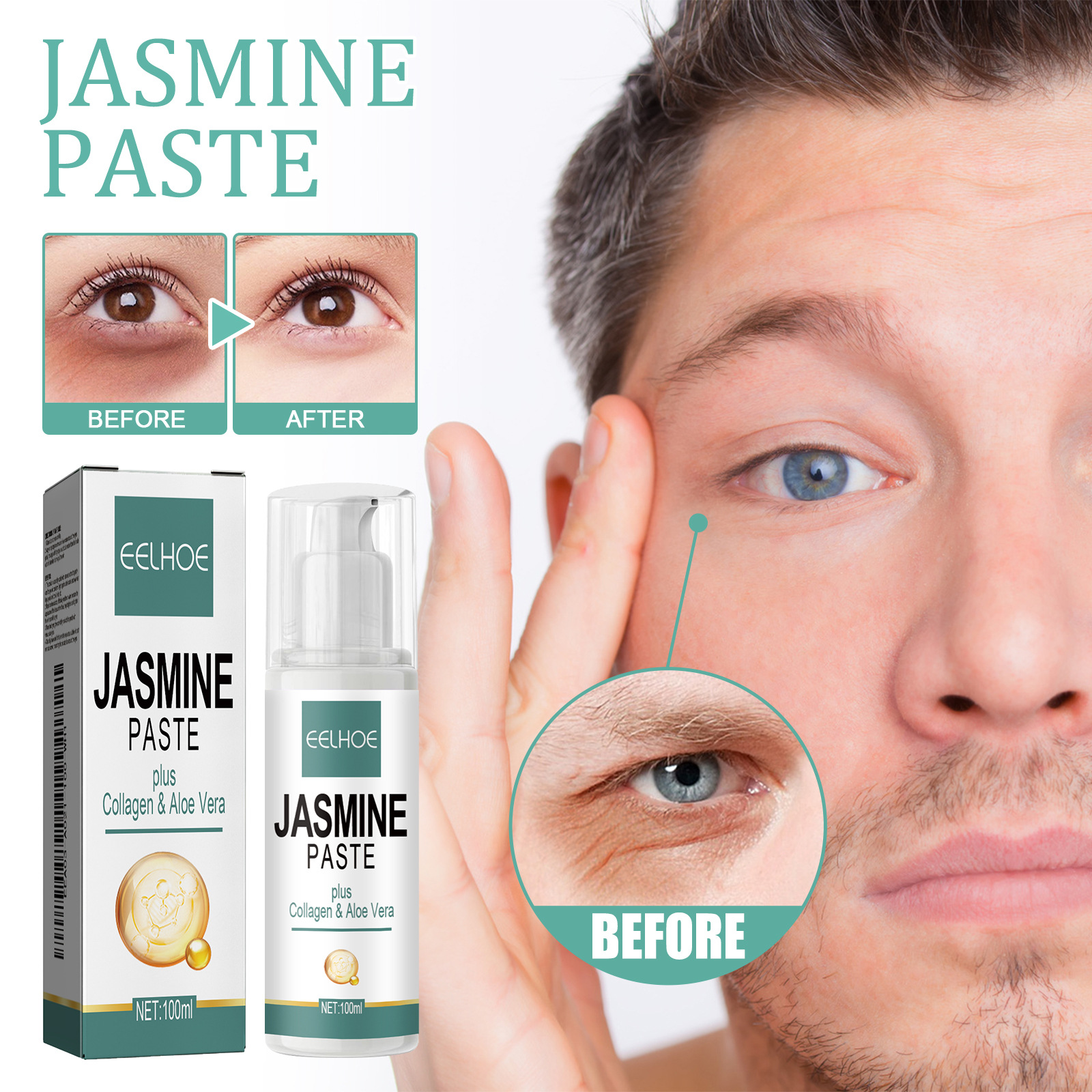 EELHOE Eye Cream Jasmine Ointment for Lightening Dark Circles Remove Eye Bags Puffiness Lifting Firming Eyes Care Moisturizing Anti Wrinkle Eye Cream