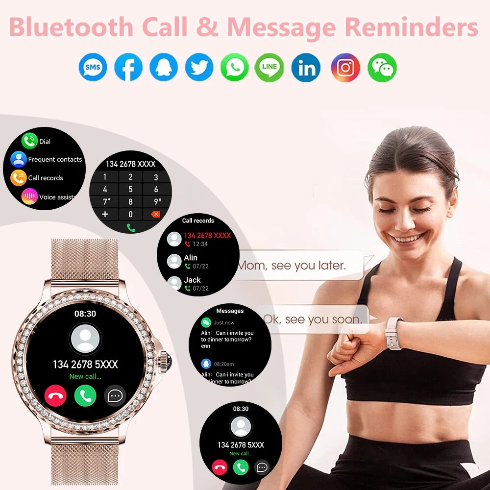 Rosegold Smart Watch For Lady Bluetooth Call Fitness Women Smartwatch DIY Dials