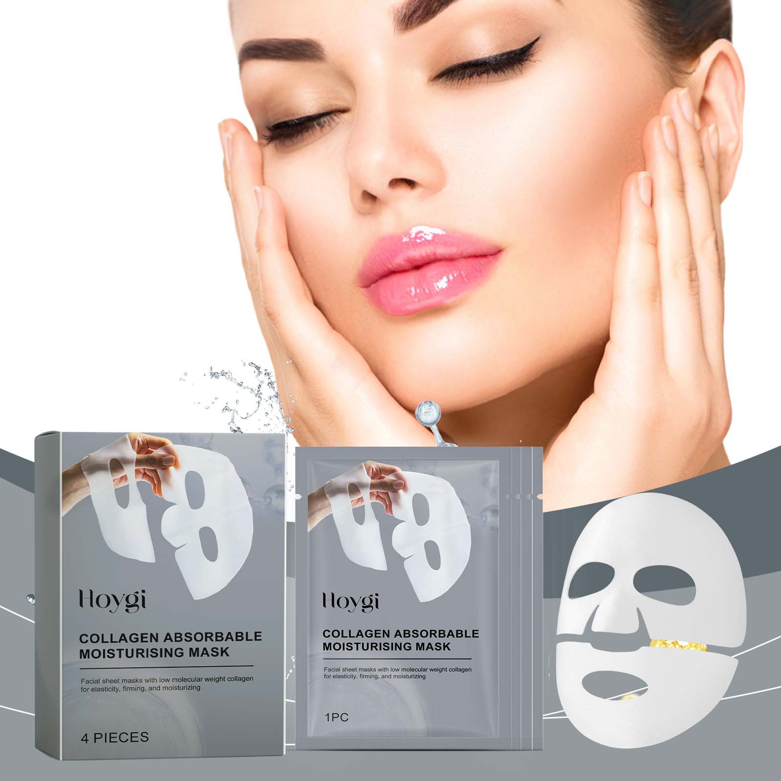 (4pcs Boxed) Collagen Face Mask Hydrating Firming Nourishing Shrinking Pores Fade Fine Lines Moisturizing Refreshing Hyaluronic Acid Sheet Mask Korean Skin Care