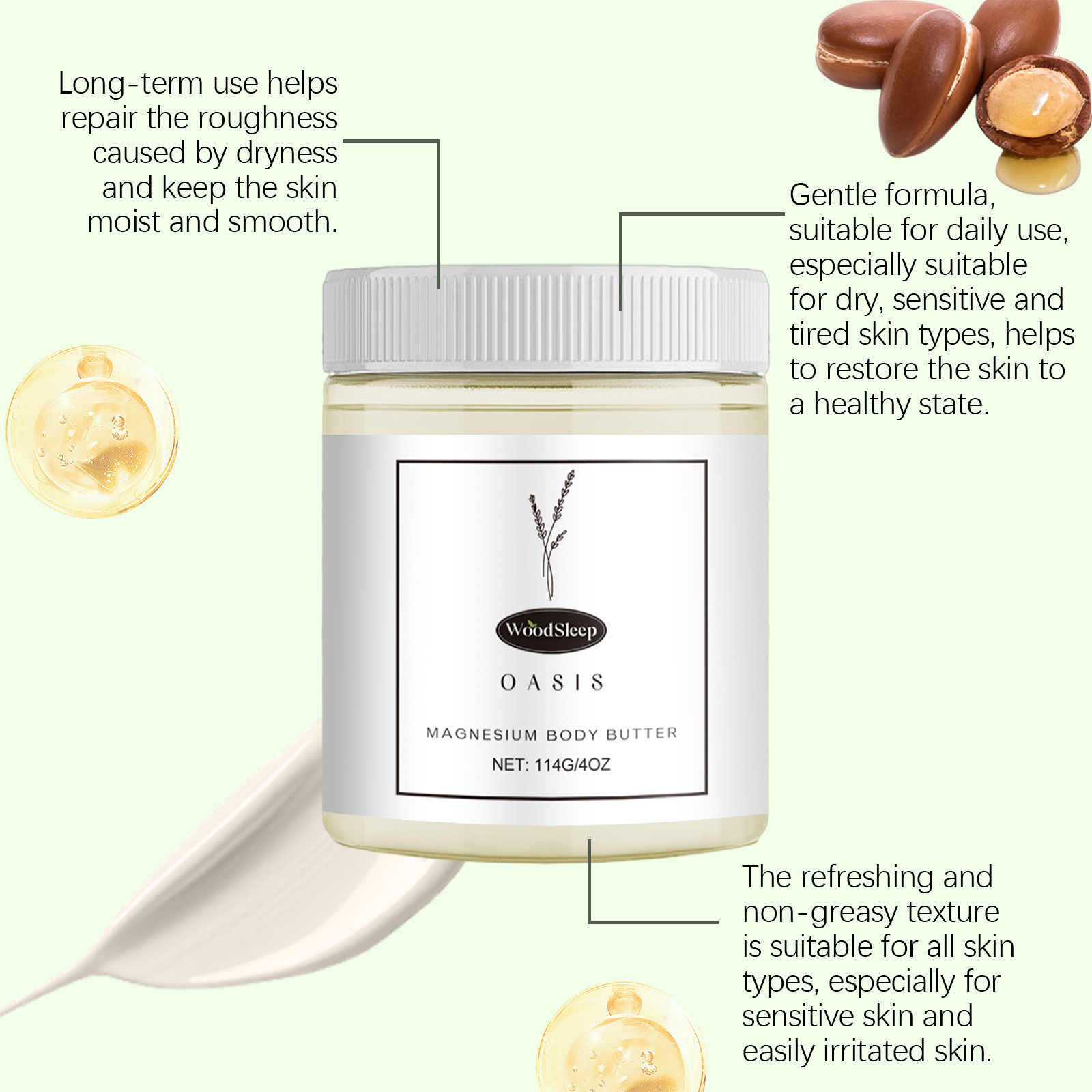 WOODSLEEP Body Moisturizer Butter Magnesium Cream Moisturizing Body Lotion Cream Restores Body Skin Care 114g