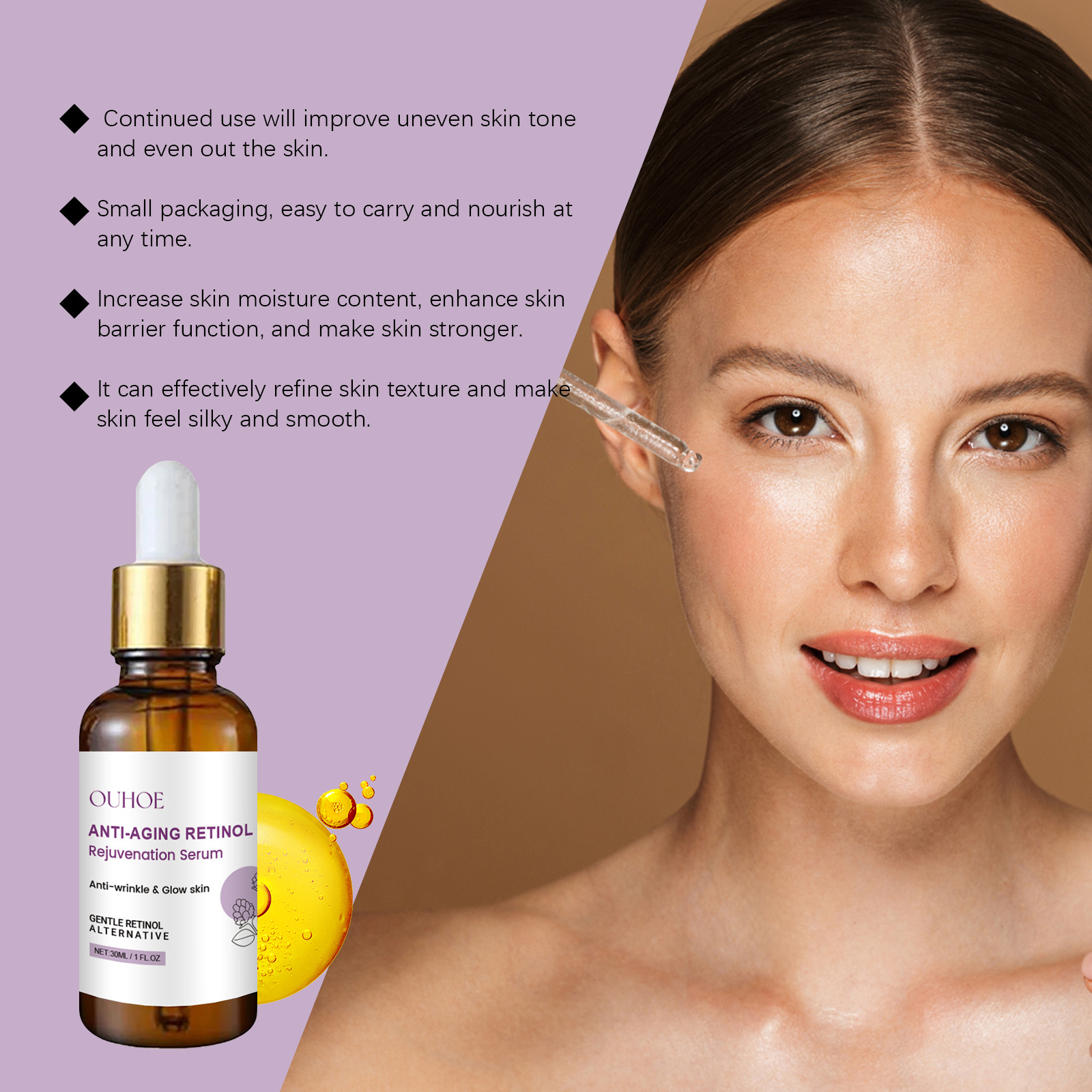 OUHOE Retinol Facial Essence Hydrating Moisturizing Glowing Reduces Acne Face Serum Anti Aging Rejuvenation Skin Care Essence 30ml