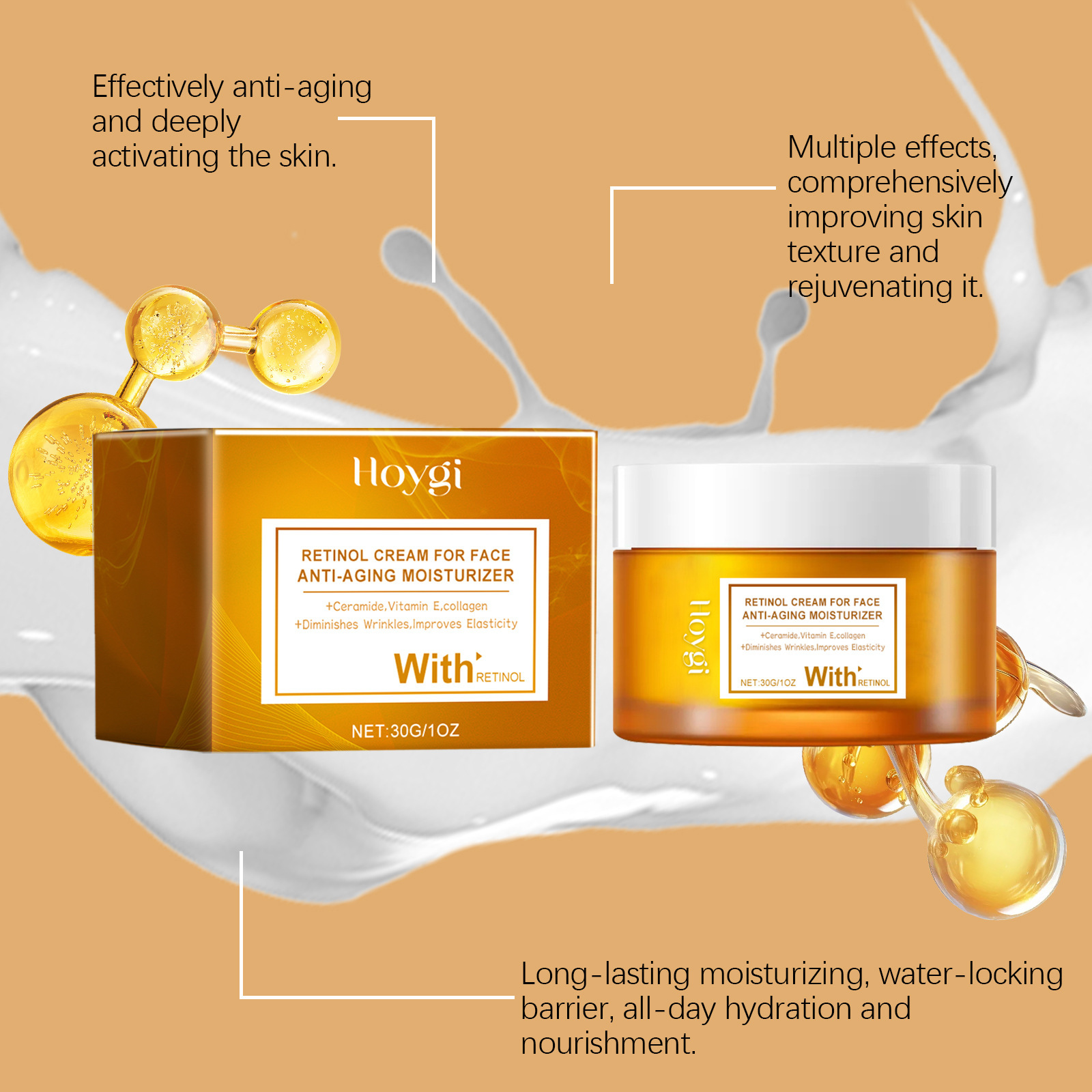 HOYGI Retinol Facial Moisturizer Repairing Facial Skin Nourishing Anti Wrinkle Dark Spot Removal Fade Fine Lines Korean Skincare Anti Freckle Face Cream 30g