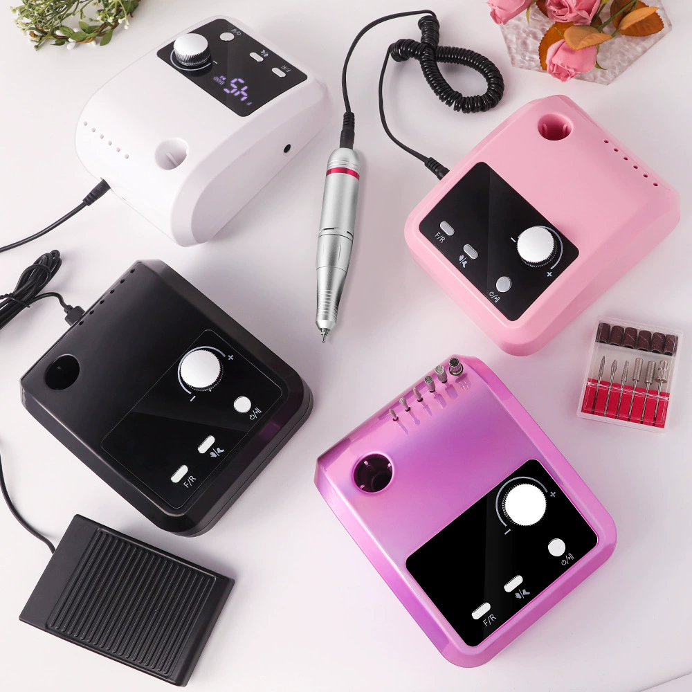 (White) 45000 RPM Electric Nail Drill Machine for Nails Electric File HD Display Metal Manicure Pen Professional nail lathe Sander