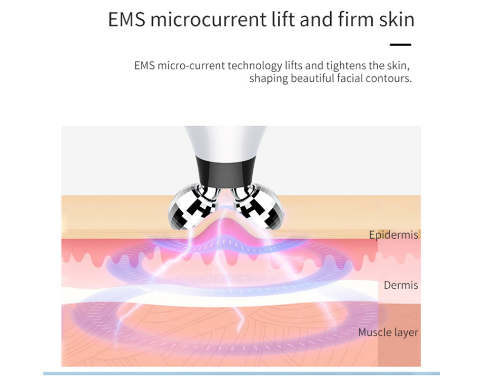 (Sliver) EMS Facial Massager Roller 5 in 1 Electric Facial Beauty Device Face Lifting Machine Roller Skin Rejuvenation Skin Tightening Skin Care Beauty Tool