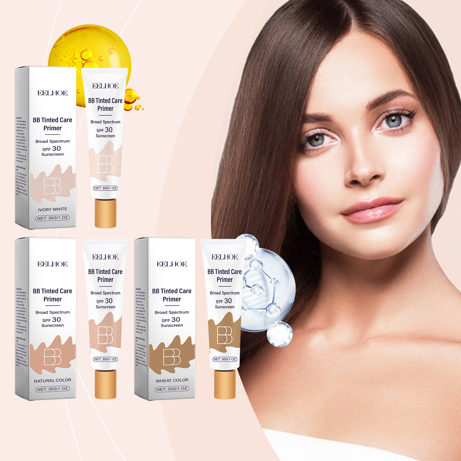 (Ivory White) Niacinamide Sunscreen Bb Cream Serie Spf30 Long Time Moisturize Full Coverage Color Changing ﻿Dark Skin Base Make up Foundation