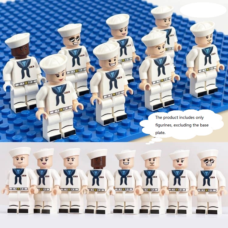 (Navy A) Navy Soldiers Building Block Toys Maritime Combat Personnel Action Mini Figures with Multiple Military Weapons Accessories for Kids