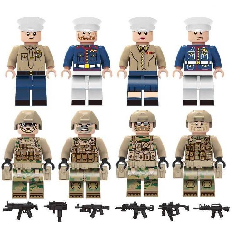 (Navy A) Navy Soldiers Building Block Toys Maritime Combat Personnel Action Mini Figures with Multiple Military Weapons Accessories for Kids