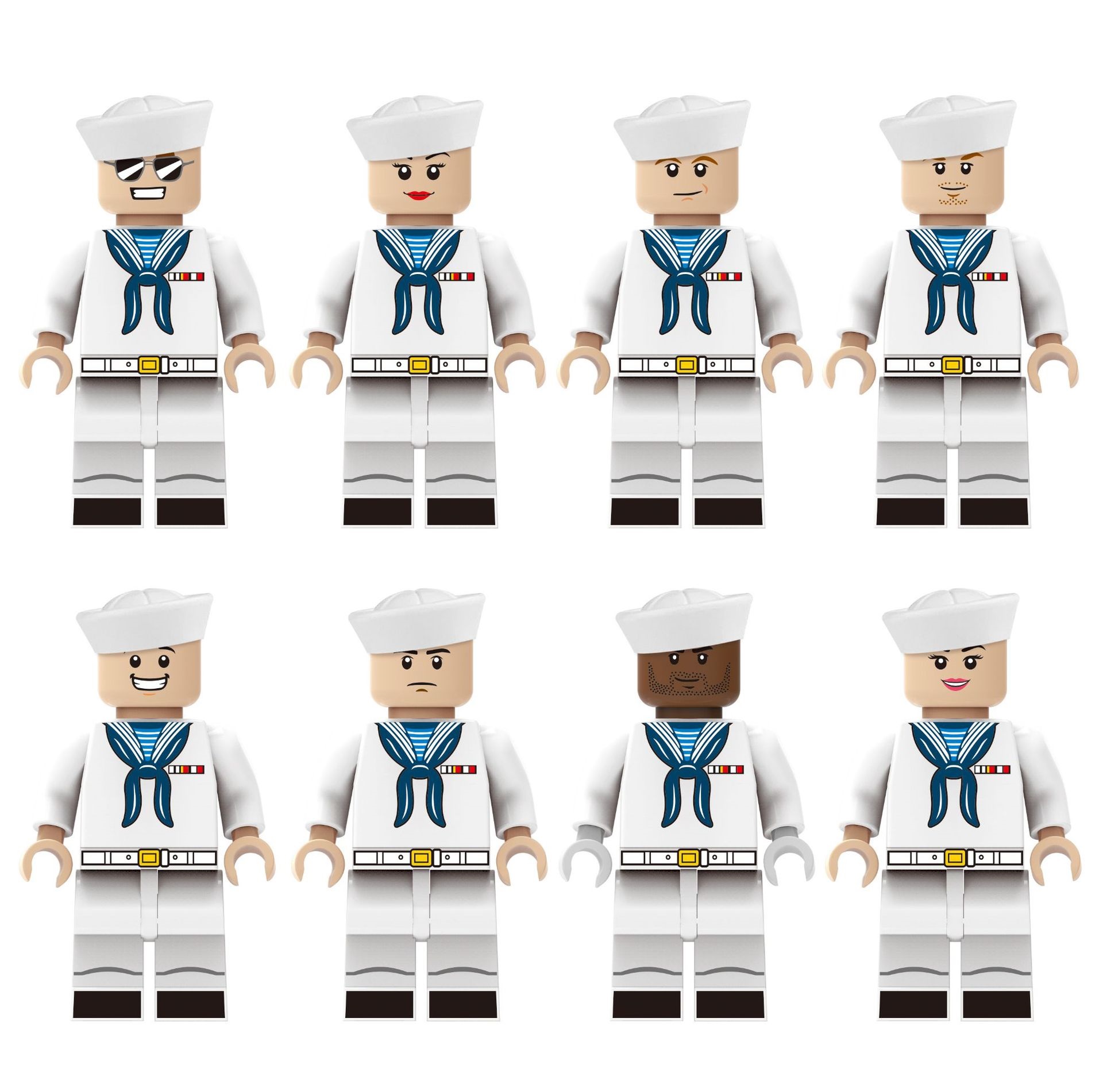 (Navy A) Navy Soldiers Building Block Toys Maritime Combat Personnel Action Mini Figures with Multiple Military Weapons Accessories for Kids