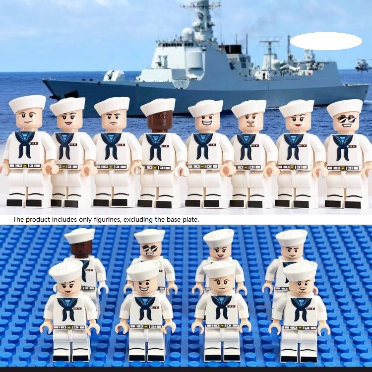 (Navy A) Navy Soldiers Building Block Toys Maritime Combat Personnel Action Mini Figures with Multiple Military Weapons Accessories for Kids