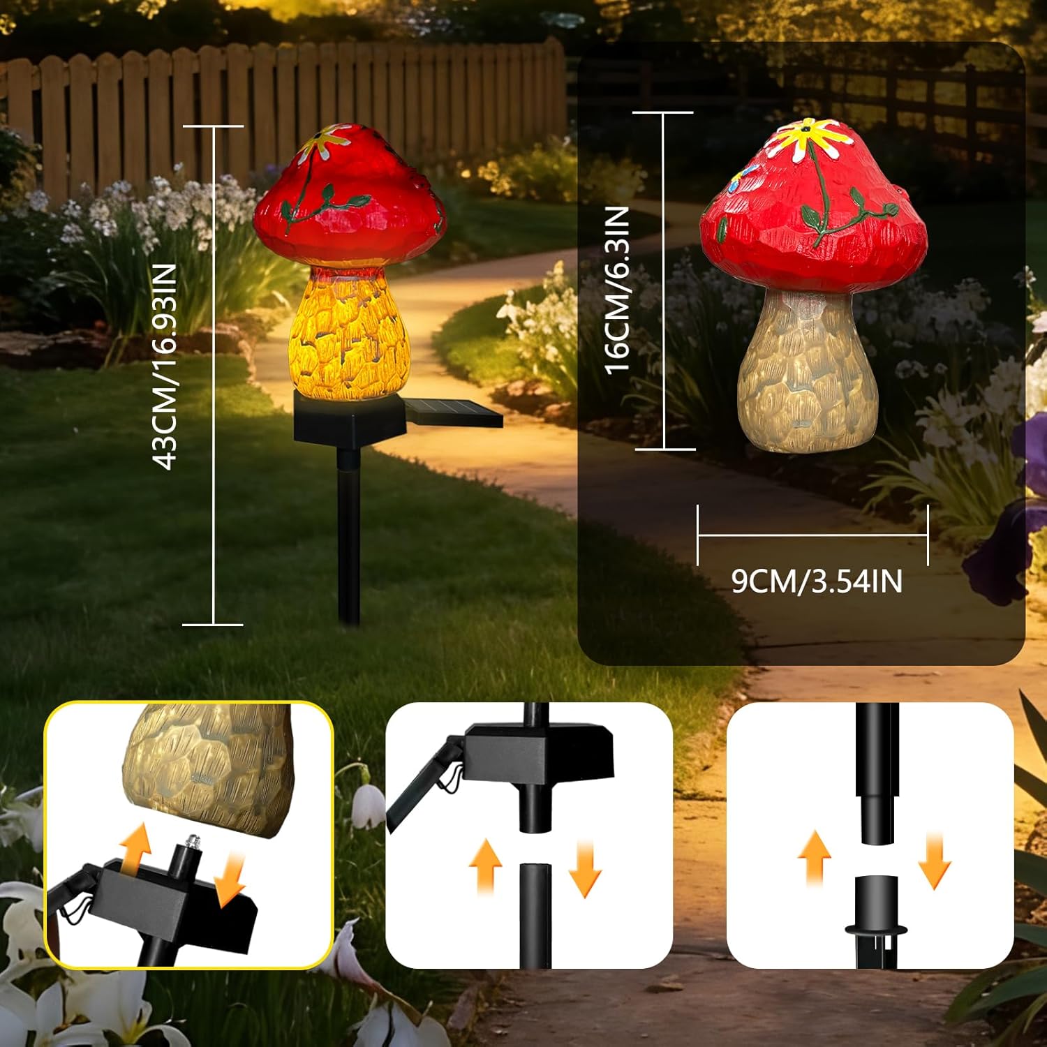 (Blue) Mini Mushroom Solar Stake Light, Warmwhite Light Solar Pathway Light IP44 Waterproof for Garden Outdoor Decoration