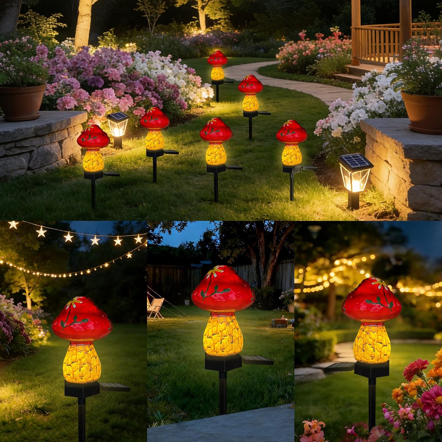 (Blue) Mini Mushroom Solar Stake Light, Warmwhite Light Solar Pathway Light IP44 Waterproof for Garden Outdoor Decoration