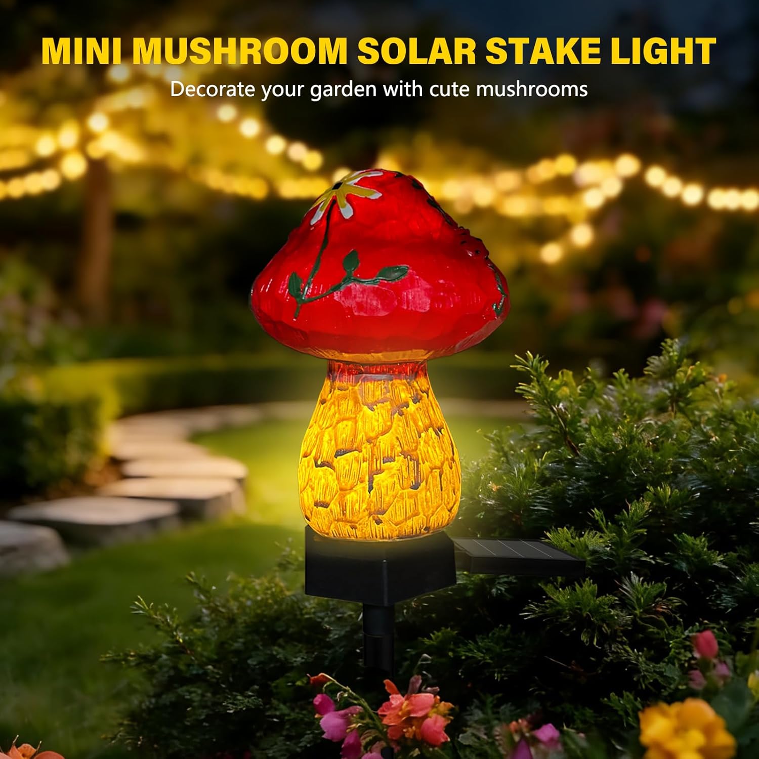 (Blue) Mini Mushroom Solar Stake Light, Warmwhite Light Solar Pathway Light IP44 Waterproof for Garden Outdoor Decoration