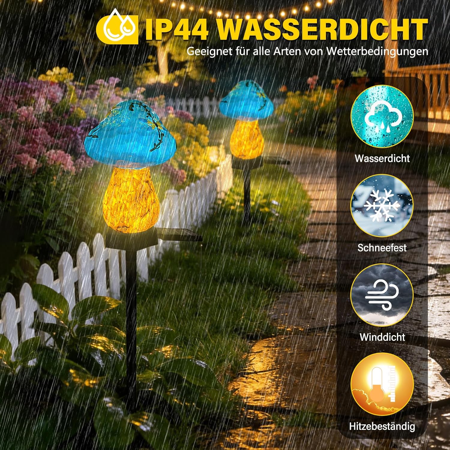 (Blue) Mini Mushroom Solar Stake Light, Warmwhite Light Solar Pathway Light IP44 Waterproof for Garden Outdoor Decoration