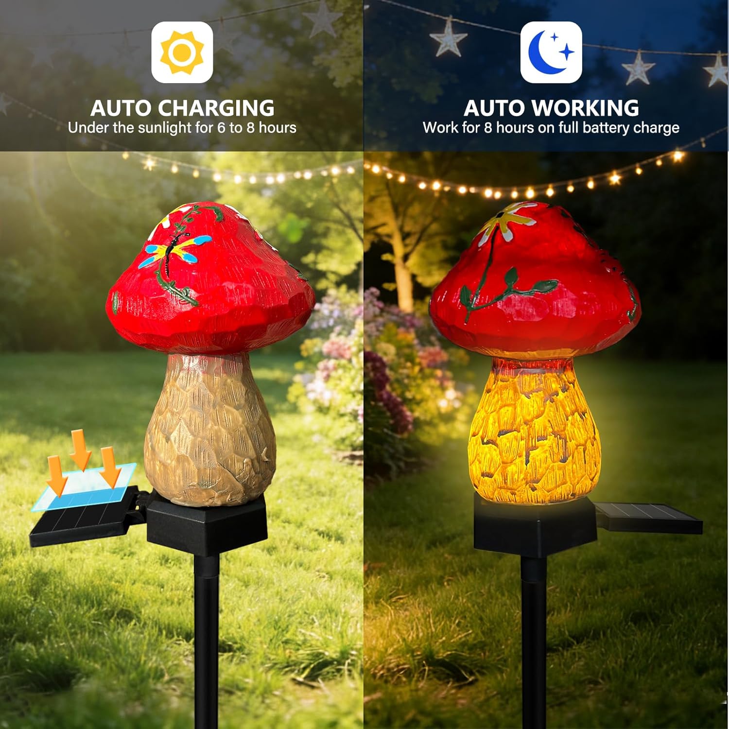 (Blue) Mini Mushroom Solar Stake Light, Warmwhite Light Solar Pathway Light IP44 Waterproof for Garden Outdoor Decoration