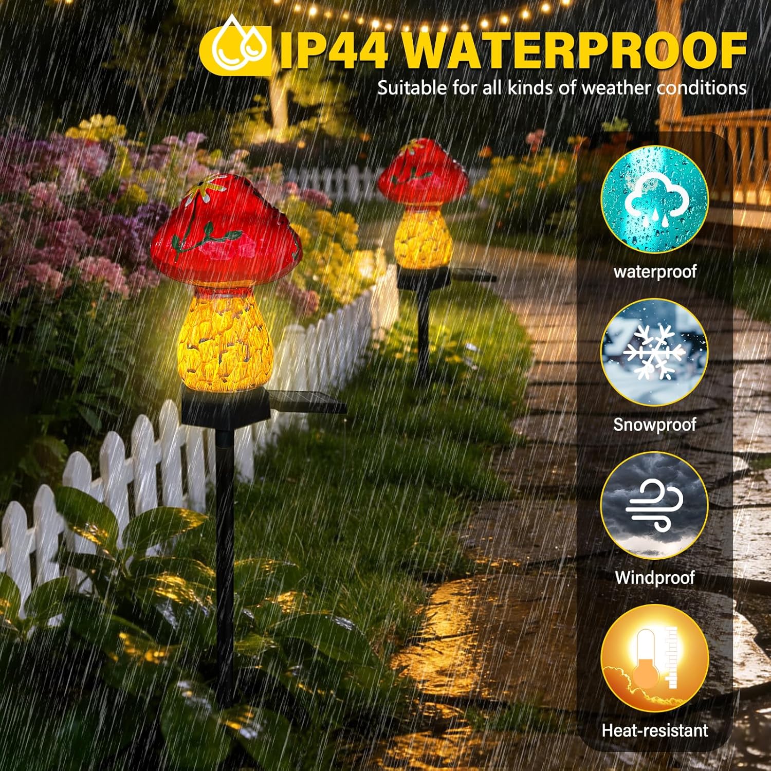 (Blue) Mini Mushroom Solar Stake Light, Warmwhite Light Solar Pathway Light IP44 Waterproof for Garden Outdoor Decoration