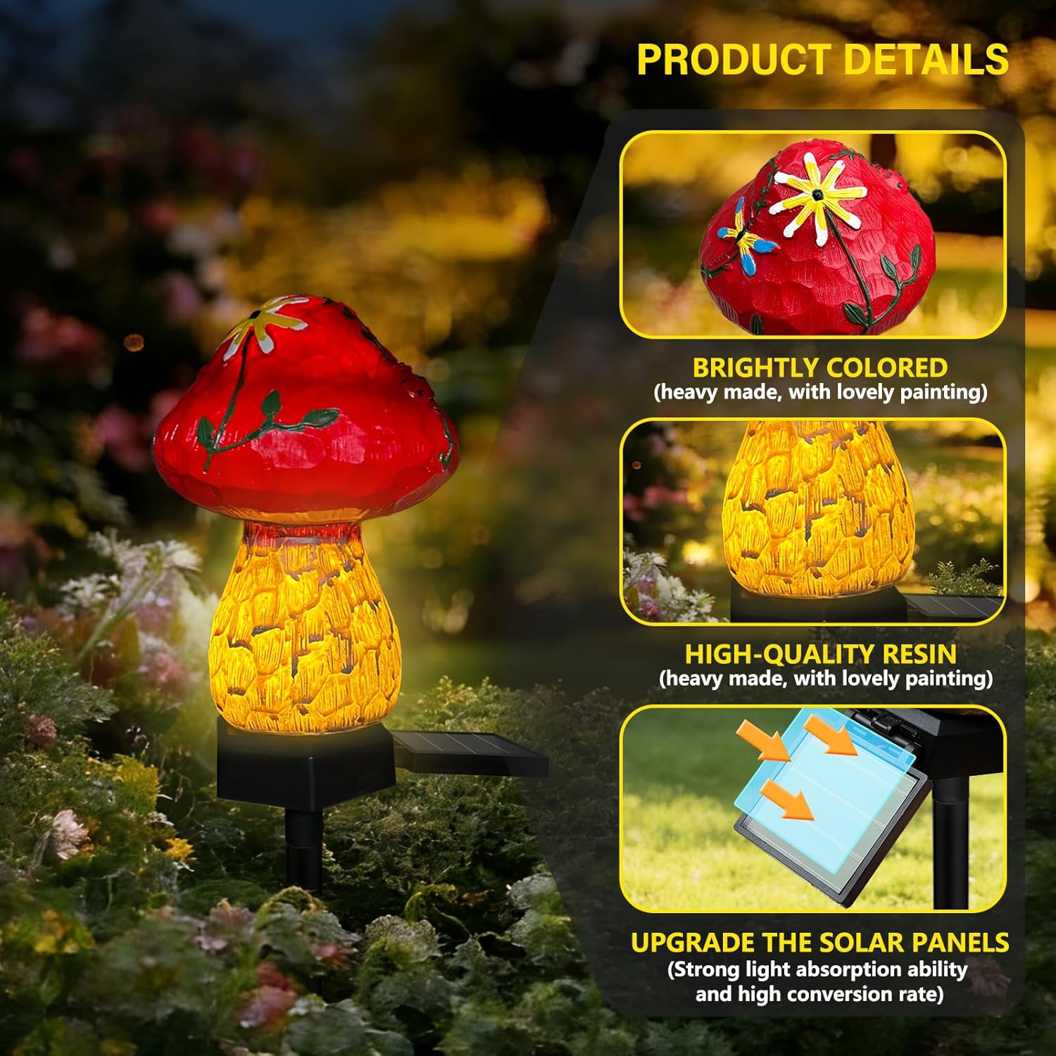 (Blue) Mini Mushroom Solar Stake Light, Warmwhite Light Solar Pathway Light IP44 Waterproof for Garden Outdoor Decoration