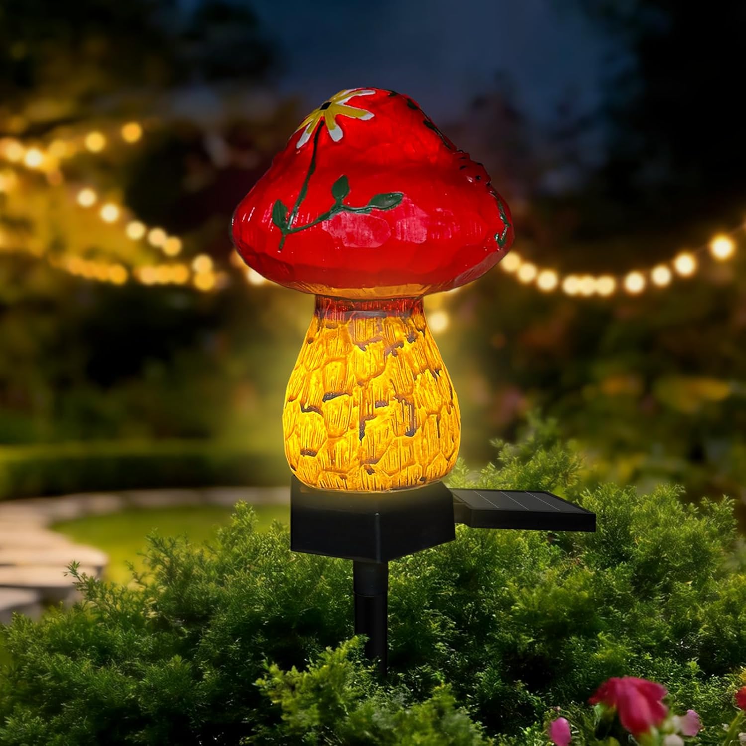 (Blue) Mini Mushroom Solar Stake Light, Warmwhite Light Solar Pathway Light IP44 Waterproof for Garden Outdoor Decoration