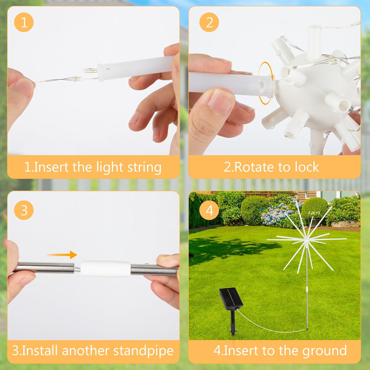 Solar Lights Outdoor Garden 3 in 1 336 LED Solar Firework Lights with Auto Timer 8 Modes Auto On Off Starburst Lights Waterproof for Lawn Yard Patio Party