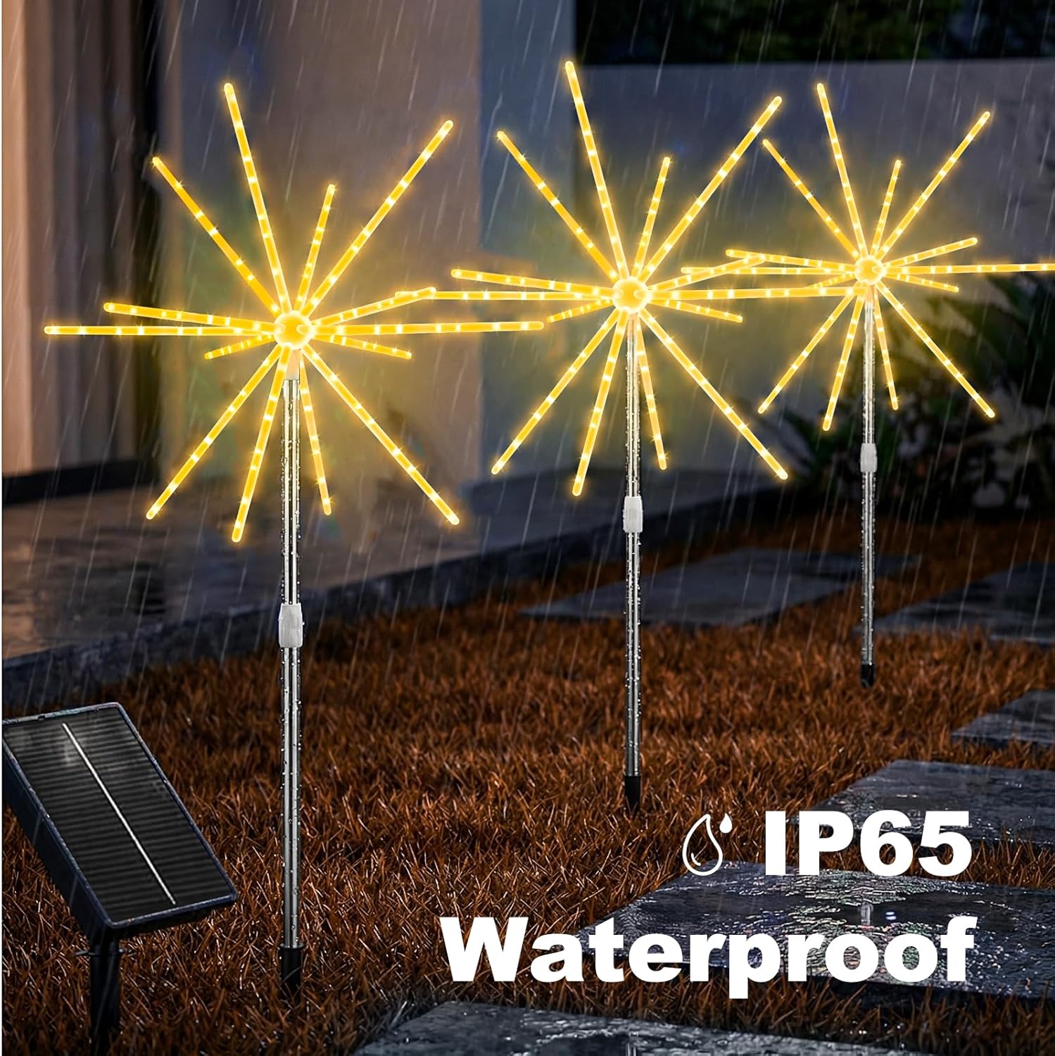 Solar Lights Outdoor Garden 3 in 1 336 LED Solar Firework Lights with Auto Timer 8 Modes Auto On Off Starburst Lights Waterproof for Lawn Yard Patio Party